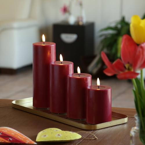 MARELIDA LED Kerzen Deluxe Homeart 4er Set LED Echtwachskerzen mit Fernbedienung und Batterien (dunkelrot)