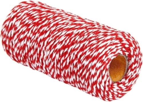 Ficelle de boucher en coton rouge et blanc pour la pâtisserie, la cuisine, le bricolage, les travaux manuels, l'emballage, la ficelle de jardin, ficelle torsadée (100 m)
