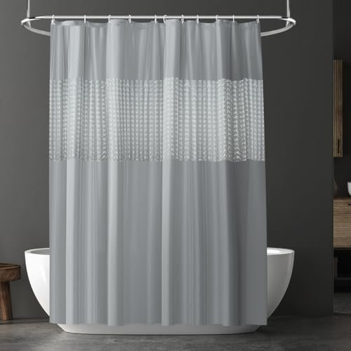 URAQT Rideau de Douche Anti-moisissure 180x180 cm Imperméable PEVA Rideau de Bain Lavable avec 12 Crochets, pour Baignoire, Salle de Bain, Patchwork Gris