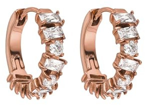 Purelei® Chic Creolen Ohrringe – Edelstahl 18K Vergoldet/Rosévergoldet oder Silber – 17 mm Ø – Mit funkelnden weißen Zirkonia-Steine - Damen Ohrringe (Rosegold)