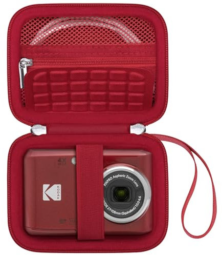Canboc Carrying Case for Kodak PIXPRO FZ55/ FZ45 16MP Digital Camera, FZ45 Video Vlogging Camera Bag, Mesh Pocket fit Cable, SD Card, Red (Case Only)
