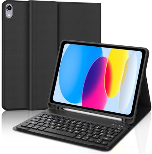 IVEOPPE Keyboard Case for iPad 10th Gen 10.9'' 2022/11th Gen 11'' 2025, QWERTY UK Layout Magnetic Detachable Wireless Bluetooth Keyboard, Black