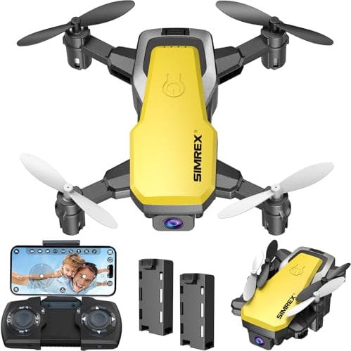 SIMREX X300C Drohne mit Kamera 720P HD, RC Quadcopter faltbare Drohne, Mini Drone mit Höhe halten, 3D Flip, Headless Modus, Schwerkraft Control und 2 Batterien, Geschenke für Kinder, Erwachsene, Gelb