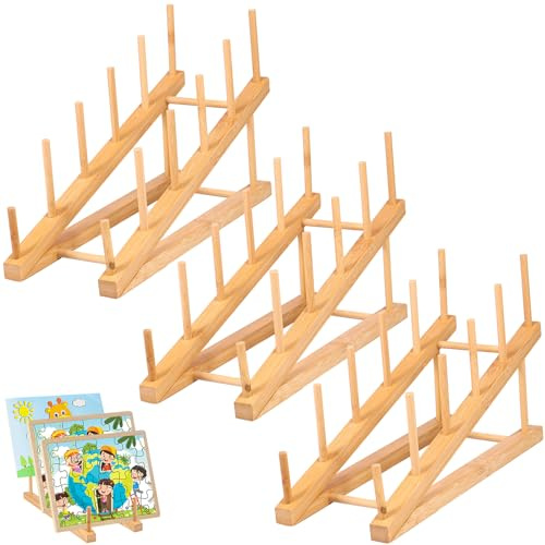 Geschirrkorb aus Holz, Halterung aus Holz für Teller, 5 Fächer, für Geschirr, Küche, Kochtopf, Korb für Tassen, Geschirr, Büchertrockner, Abtropfgestelle, CD, Buch, 3 Stück
