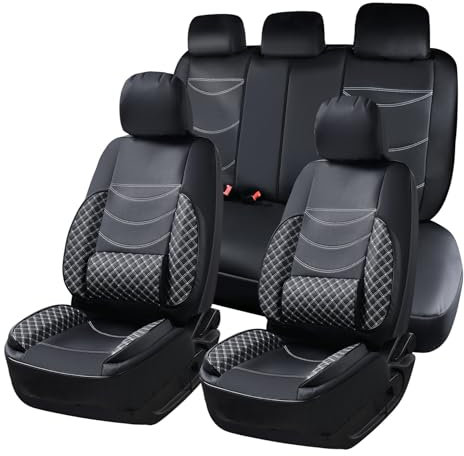 Chifeng Universell Wasserdicht Napa Leder sitzbezüge Komplettes Set mit Lendenwirbelstütze Fit für Volkswagen Amarok Bora Golf Jetta Passat Polo Tiguan (Schwarz)