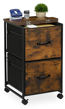 Relaxdays Mobile Filing Cabinet, 2 Drawers with Suspension Files, Industrial Design, 68x40x40 cm, Office, Brown/Black
