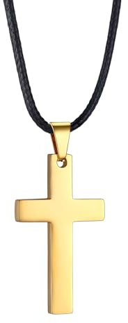 PROSTEEL Cross Necklace for Men, Cross Pendant with Leather Necklace Waterproof Rope Chain Silver/Black/Gold Plated 316L Stainless Steel Easter Jewellery 18-26 Inches with Gift Box