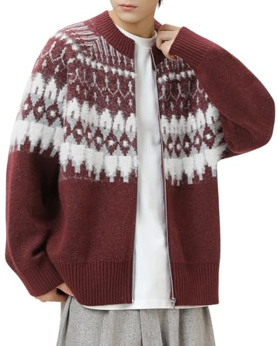 Generisch Suéter con cremallera para hombre, cárdigan noruego, suéter de lana islandés, estampado de Islandia, suéter de textura, cárdigan de lana, suéter ligero de invierno suelto