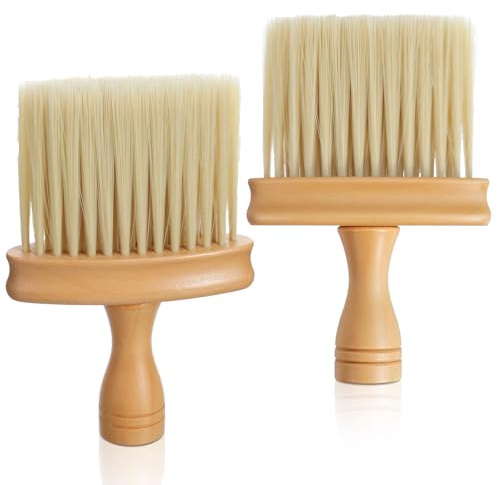 2Pcs Wood Neck Duster Barber Brush to Remove Loose Hair, Professional Hair Cutting Brushs Soft Barber Brushs Neck Duster for Brushing off Hairs Around Neckline and Ears After Haircut