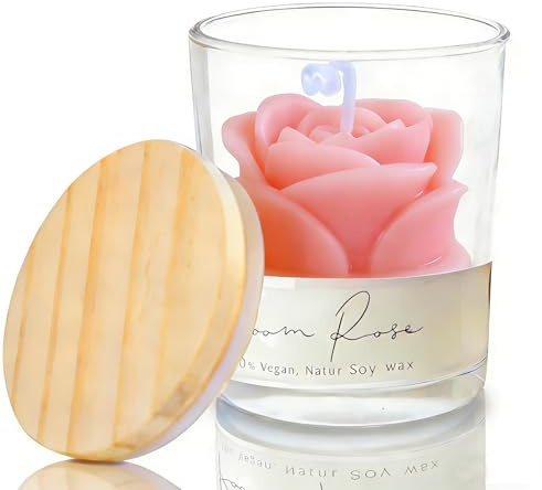 Valentine's Day Pink Rose Scented Candles for Her Women,Valentines Day Gift Soy Wax Clear Glass Rose Candle for Girlfriend Mother's Day,Anniversary Birthday Christmas Presents for Wife Mum Bestie