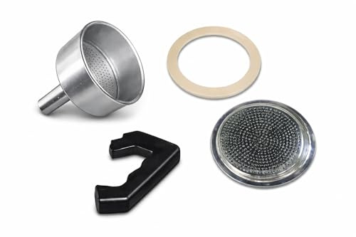 Terryshop74 Kit de recambios para cafetera Moka 6 tazas – 4 piezas con embudo, cerdo, junta de silicona y asa