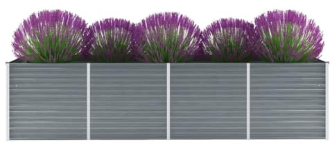 Refined Garten-Hochbeet Verzinkter Stahl 320x80x77 cm Pflanzbeet Frühbeet Pflanzkübel Pflanzkasten Blumenkübel Gemüsebeet Blumenkasten Grau