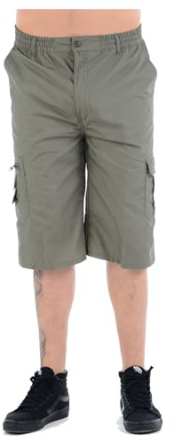 Mens Plain Shorts & 3/4 Three Quarter Length Shorts Cargo Combat Casual Summer Beach Poly Cotton 6 Pockets Work Short & ¾ Shorts Elasticated Waist Lightweight Pants Plus Big Sizes S-5XL