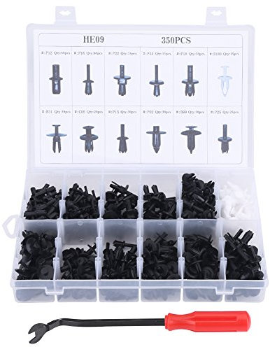 KIMISS 350pièces Agrafe de garniture de porte,Assortiment de Fixations pour Rivets à Goupille en forme de Carrosserie Kit de Moulures avec Tournevis
