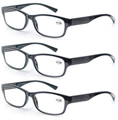 MODFANS 3 Pack Lesebrille 1.75 Herren/Damen,Gute Brillen,Hochwertig,Rechteckig,Komfortabel,Super Lesehilfe,fur Manner und Frauen,(3 Schwarz)