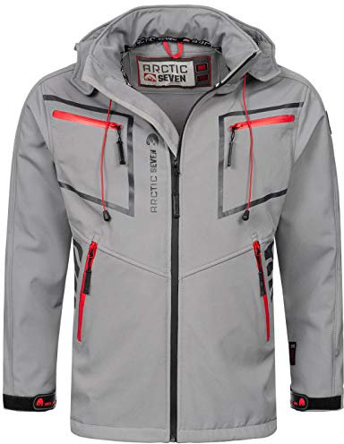 Arctic Seven Herren Softshell Jacke Funktionsjacke Outdoor Regenjacke Atmungsaktiv Fleece Innenfutter AS088 [AS-088-Hellgrau-Gr.L]