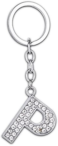 Nimteve Porte-clés initiale pour femmes et filles - Porte-clés initiale en cristal avec strass - Accessoires personnalisés - Porte-clés lettre de A à Z - Cadeau d'anniversaire, p, taille unique