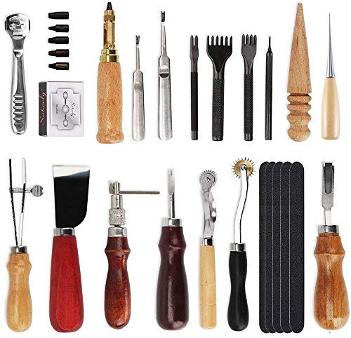 18 Stück Leder Carft Punch Tools Kit Nähen Schnitzen Arbeiten Nähen Sattel Groover Leder Craft Diy Tool , Perfekt zum Nähen Stanzen Schneiden Nähen Leder Craft Making