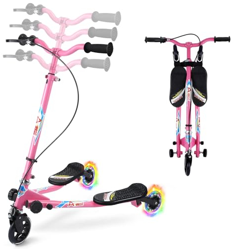 AOODIL Swing Scooter for Kids, 3 Wheels Foldable Wiggle Scooter Push Drifting with Adjustable & 2 Rear LED Wheels Kicks Scooter for Boys and Girls Ages 3-8