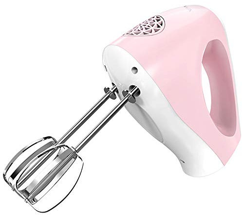 WHOJA Batidora de Varilla Lindo diseño Rosado Potente batidora eléctrica de huevos Agitador automático de acero inoxidable 6 velocidades Herramienta de cocina Espuma de leche crema (Color : Pink)