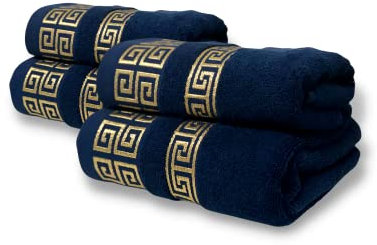 HOMEALOO® 4-TLG. Handtuch-Set Premium 100% Baumwolle Handtücher Set Frottierset (4TLG. - 4 Handtücher, Blau Gold)