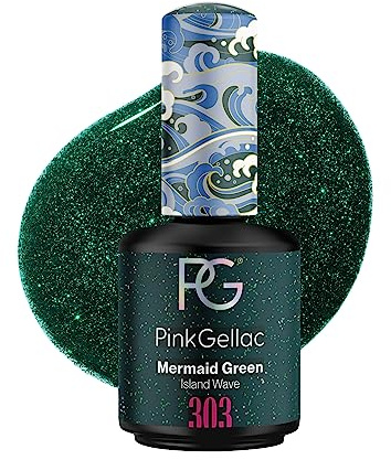 Pink Gellac Gel Nagellack UV, Veganes Nagelgel - 303 Mermaid Green 15 ml | Gelnagellack für UV Lampe, Einfache Anwendung Nail Polish für 14 Tage Salonqualität, Gellack Made in Holland