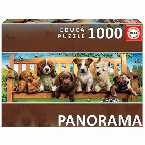 Educa 19038, Welpen auf Bank, 1000 Teile Puzzle für Erwachsene und Kinder ab 10 Jahren, Panoramapuzzle, Tierpuzzle
