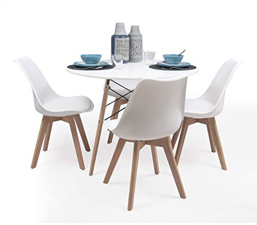 Homely - Conjunto de Comedor Tower 100 Day Mesa Redonda de 100 cm y 4 sillas Day (Blanco)