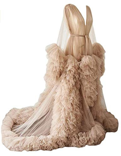 Robe de chambre kimono en tulle pour femme - Perspective de grossesse - Photographie de maternité - Beige - M