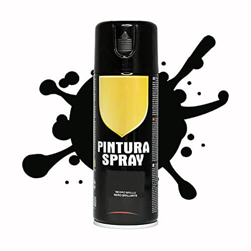 Pintura Spray 400ml para Metal/Madera/Plástico (Negro Brillo, 1 Bote)