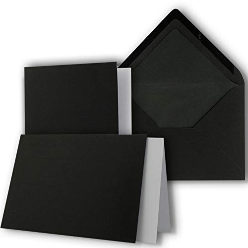 25 x Kartenpaket mit gefütterten Brief-Umschlägen und Einleger - gerippt - DIN A6/C6 - Schwarz - 10,5 x 14,8 cm - Nassklebung - NEUSER PAPIER