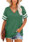 MOLERANI T-Shirts für Damen Kurzarm V-Ausschnitt Gestreifte Sommer Tops Casual Loose Tee Grün XXL