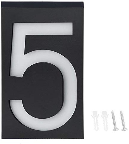 LED Solar Hausnummer Licht Türplatte Tür Adresse Licht Adressschild LED Beleuchtet Außenplakette für zu Hause(number 5)