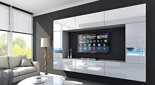 Furnitech Wohnwand Wohnzimmer - Hängend Wohnwand Modern - Wohnzimmer Schrankwand mit Regale und TV Schrank - Wohnzimmer Möbel ohne LED (Future 29/HG/W/2 1A)