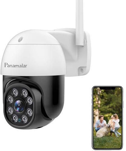 PANAMALAR Security Camera Outdoor, 1080P CCTV Camera WiFi PTZ Home IP Surveillance Camera with Alexa Control/IP66 Waterproof/Auto Tracking Motion Detection/8xDigital Zoom/Night Vision/2-way Audio
