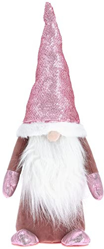 com-four® Rosa Weihnachts-Wichtel für die Weihnachtsdeko, winterliche Figur als Dekoartikel, niedlicher Kantenhocker als Raumschmuck oder Geschenk (1 Stück - L)