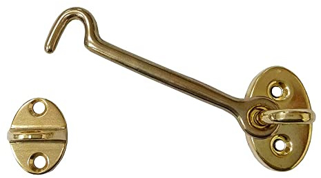 QCAA Heavier Duty Brass Door Hook Latch & Eye, 4, Vibrated Brass, Made in Taiwan, 1 Pack