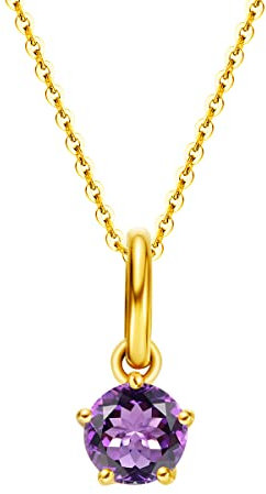FANCIME Solide 14 Karat 585 Gold Kette mit 0,9 Karat Natürlich Amethyst Anhänger, Geburtsstein Halsketten Feine Geschenk Schmuck für Damen, Verstellbares Kette: 40 + 5 cm