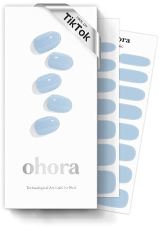 ohora Semi Cured Gel Nail Strips (N Cream Sky) - Works with Any UV Nail Lamps, Salon-Quality, Long Lasting, Easy to Apply & Remove - Includes 2 Prep Pads, Nail File & Wooden Stick