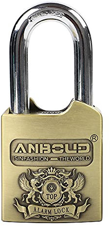 Alarm-Vorhängeschloss – Diebstahlsicherung, robustes Sicherheits-Alarmschloss – 120 dB Alarmton – wetterfest für Tür, Lagerhaus, LKW mit 4 Schlüsseln (12 mm), Bronze