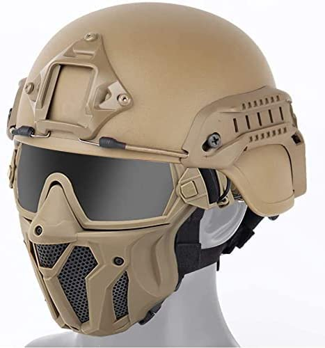 Taktischer PJ Airsoft Fast Helm und Vollgesichtsschutz Maske Set,mit Abnehmbarer Antibeschlagbrille für Paintball CS