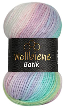 Wollbiene Batik Wolle mit Farbverlauf mehrfarbig 100g Multicolor Strickwolle Häkelwolle (2010 grün rosa weiß pastell)