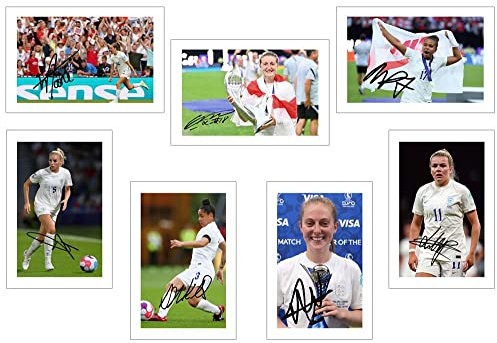 Set mit 20 signierten Fotodrucken der englischen Löwinnen bei der Europameisterschaft 2022, signiert, 15 x 10 cm, mit vorgedruckten Unterschriften, Autogramm, Geschenk