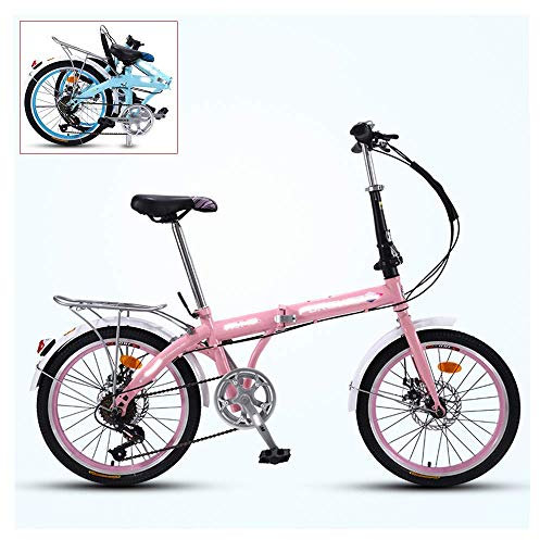 COTBY Faltbares Fahrrad für Erwachsene,16-Zoll-Ultraleichtes tragbares Fahrrad,3-Stufen-Klapprad,7-Fach verstellbar,Doppelscheibenbremsen vorne und hinten,4 Farben (Rosa)