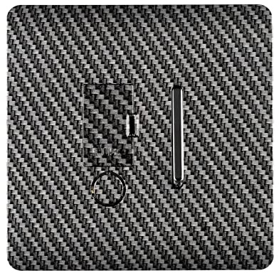 Trendi Switch Screwless Artistic Modern Glossy Tactile 230V Switched 13 A Single Fused Spur Connection Unit w/Flex Outlet Chrome Rocker in Carbon Fibre - ART-FSCF