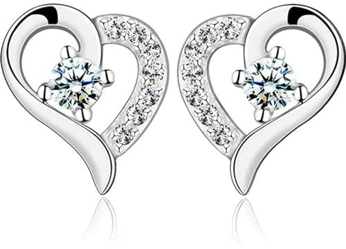 ®Pendientes Corazón Mujer Plata de ley 925 Circonita Regalo Mujeres y Niñas Aretes mujer Pendientes Niña Pequeños -Pendientes de Plata chica