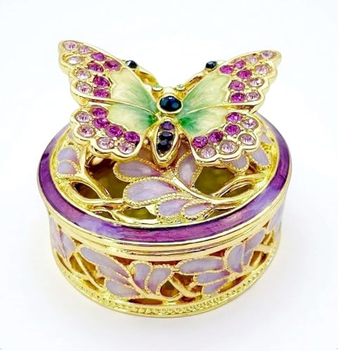 JWT Astyle Elegant Butterfly Jewelry Trinket Boxes.Enameled Decorative Keepsake Ring Box Holder Necklace Earrings Organizer Home Decor.Butterfly Gifts for Women