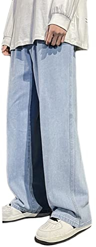 shownicer Herren Hose Jeanshosen mit Weitem Bein Jeans Casual Relaxed Fit Jeanshose Denim Hosen Baggy Hip Hop Jeans Vintage Y2K Straight Leg Teenager Jungen Skateboard Hose Streetwear A Hellblau XS