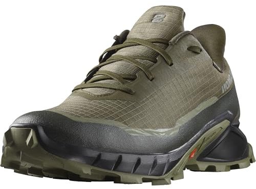 Salomon Alphacross 5 Gore-Tex wasserdichte Herren Trail-Laufschuhe, Outdoor-bereit, Wasser- und Wetterschutz, Anhaltender Komfort, Olive Night, 46