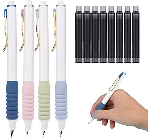 LUTER 4pcs Retractable Fountain Pens with 10pcs Ink sacs, Practical Retractable Press Pens Anti-Skidding Inkless Writing Pen for Family School Office Writing